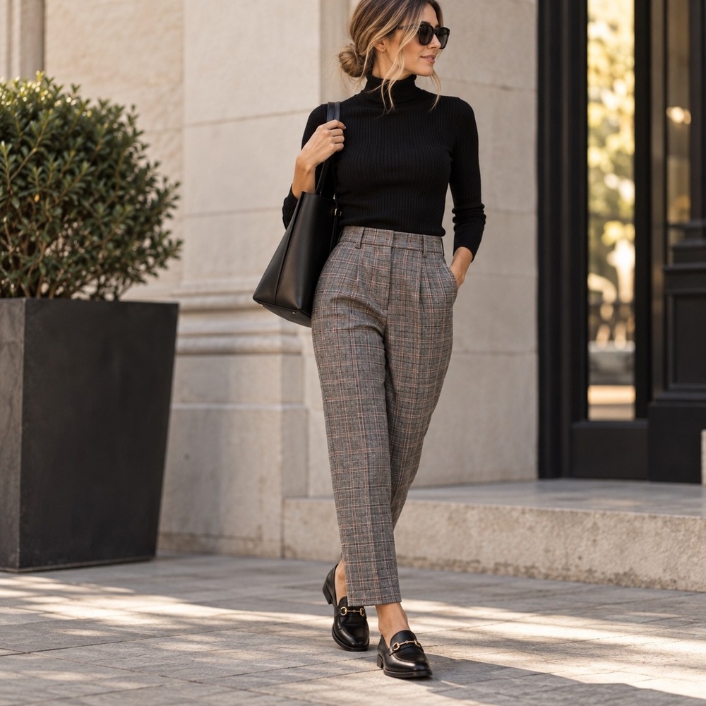Aritzia Wilfred Chambery Plaid Wool Cashmere Trousers 4 Gray Cropped